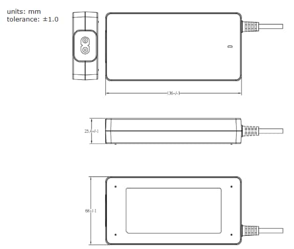 Mechanical Drawing - CUI Inc SDM100G External AC-DC Power Supplies